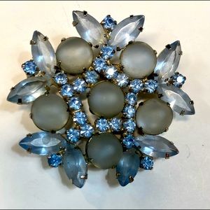 Vintage Blue Moonglow & Rhinestone 
Brooch